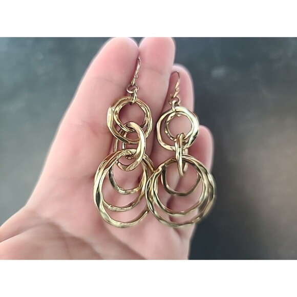 Dangling Gold Tone Metal Pierced Earrings Vintage Costume Jewelry, READ - Picture 2 of 10